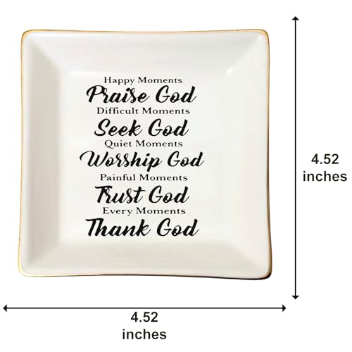 Christian Gifts For Women Jewelry Dish Tray Ceramic Trinket Dish Her Thanksgiving Day Christmas Birthday Happy Monents Praise God. - style: Christian Gifts For Women