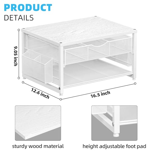 Marbrasse Wood Printer Stand for Desk, 2-Tier Desktop Printer Table for Home Office, Printer Stand with Storage Drawer 2 Pen Holders, Multi-Purpose Desk Organizer for Fax Machine Scanner(Wood White) - color: Wood White