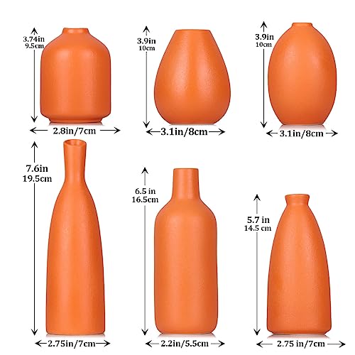 Orange Ceramic Bud Vases Set of 6, Farmhouse Decor, Fireplace Decor, Mantle & Shelf Decor, Home Decoration for Living Room, Entrance, Bathroom, Kitchen & Office, Coffee Table Decor, Bud vases in Bulk - color: Orange Set