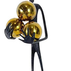 Modern Abstract Cast Iron Sculpture with Golden Spheres – 16.2 in Tall Handmade Minimalist Figurine Art for Home Office Decor, Industrial Desktop Ornament Gift (Black)