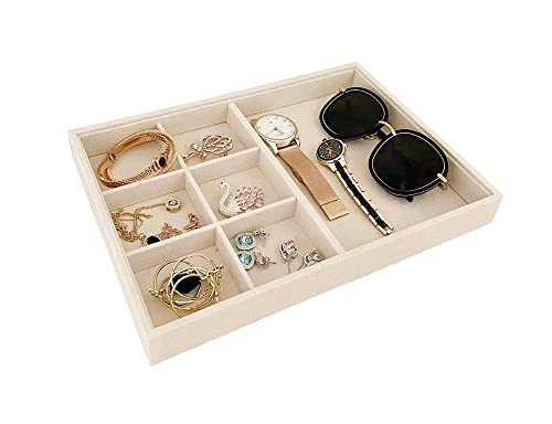 Premium Grade Beige Velvet Jewelry Organization Tray Multifunction 6 Grid Open Tray Drawer Insert Closet Divider Stackable Organizer - color: 6 Grid Open Tray