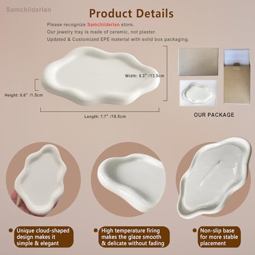 Ceramic Jewelry Dish for Women, Jewelry Tray Trinket Dish, Irregular Cloud Shape Ceramic Plate, Watch Keys Tray Ring Dish Holder for Mother's Day/Christmas/Thanksgiving/Birthday Gift(White) - color: White