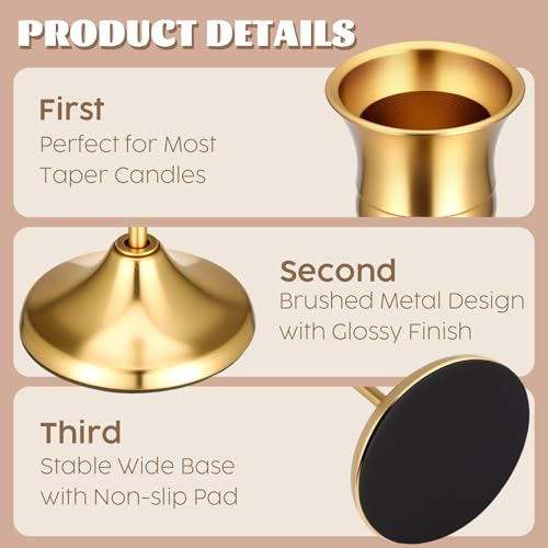24PCS Brass Gold Taper Candle Holders Set, Vintage Metal Candlestick Holders Plus Candle Snuffer for Table Centerpiece,Wedding Reception,Festive Christmas Mantel Decoration - color: Gold - 8 Sets (24 Pcs) Plus Candle Snuffer