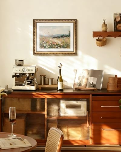 InSimSea Gold Picture Framed Wall Art, Living Room Vintage Field of Wildflowers Wall Decor, Nature Landscape Canvas Print Art, Home Farmhouse Decor, Antique Paintings with Frame 13x16inch - color: Field Colored Flowers, size: 16"L x 13"W