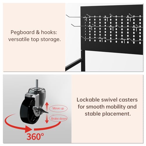 5-Tier Metal Display Rack Large Snack Shelving Unit with Hanging Panels and 12 Hooks 4 Casters for Easy Mobility Freestanding Display Unit Ideal for Supermarkets and Retail Stores (65.23H*23.8W*10.4D) - size: 65.23H*23.8W*10.4D