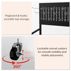5-Tier Metal Display Rack Large Snack Shelving Unit with Hanging Panels and 12 Hooks 4 Casters for Easy Mobility Freestanding Display Unit Ideal for Supermarkets and Retail Stores (65.23H*23.8W*10.4D) - size: 65.23H*23.8W*10.4D