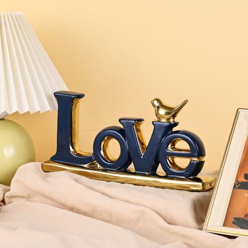 Love Sign Decoration,Blue and Gold Love Signs for Home Decor Statue,Modern Bird Sculpture Personalized Love Decor,Gold Style Figurine Decorative Ornaments for Living Room,Bedroom,Desktop,Cabinets - color: Blue, style: Love