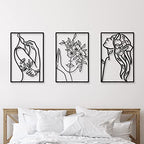 CHENGU 3 Pieces Minimalist Metal Wall Art Decor, Abstract Woman Line Art Wall Decor, Modern Metal Sculpture for Living Room Bedroom Bathroom Apartment Aesthetic Home Decoration - style: Flower