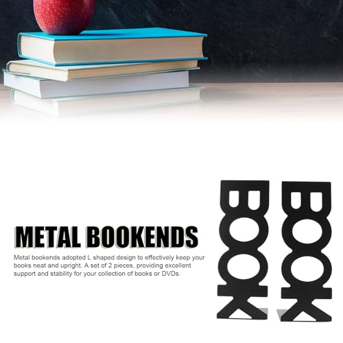 Metal Decorative Bookends Keep Upright for School Office, 1 Pair Heavy Books Stopper for Shelves, Book Ends for Home Decor (Black) - color: Black