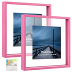 MUYE 10x10 Floating Frame Set of 2,Double Real Glass Square Photo Frame,Display Any Size Photo up to 10x10,Wall Mount or Tabletop Standing,Pink - color: Pink, size: 10x10