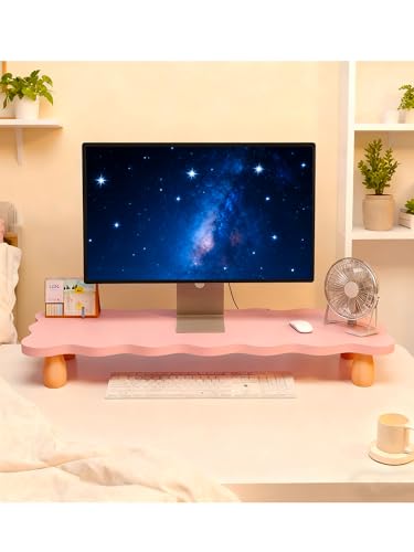 Monitor Stand Riser, Cloud-Shaped Sturdy Wood Computer Monitor Riser, Laptop Monitor Stand, Multi-Purpose Desktop Organizer Riser for Computer, Laptop, Printer, TV (Pink) - color: Pink