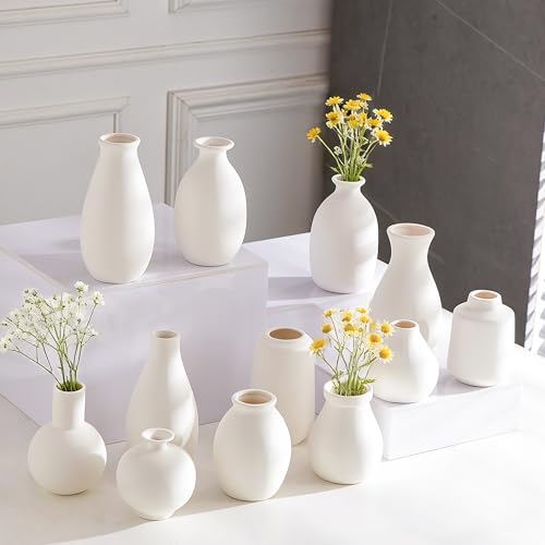 White Bud Vases Set of 12, Small Ceramic Vase in Bulk, Mini Pottery Vases for Pampas Grass Clay Vase for Wedding Table Centerpieces Decoration Modern Boho Rustic Home Decor DIY Gift - color: B-small Ceramic Vases-12pcs