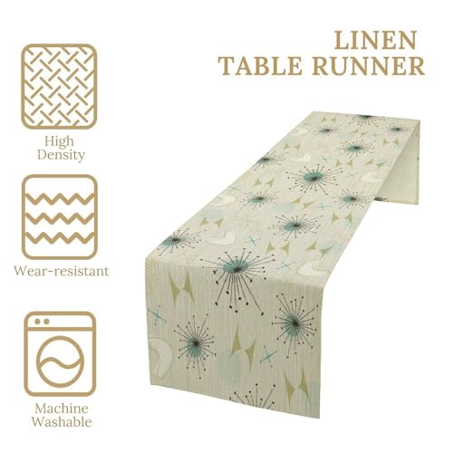 Mid Century Table Runner, Flag Retro Atomic Starburst 1950s Abstract Geometric Space Tabletop Decoration for Home Kitchen Restaurant Table Flag 13x36 Inch - color: Mid Cat-6, size: W13x36L
