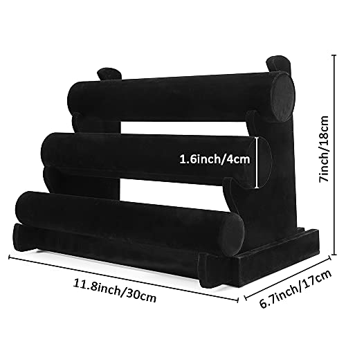 LuiceABC Bracelet Display Stand, 3 Tiers Black Velvet Soft T Bar Bracelet Holder Jewelry Watch Tower Organizer