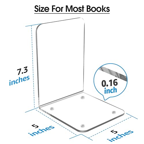 MaxGear Acrylic Bookends - Clear Decorative Heavy Duty Non-Skid Book Stoppers (6 Pieces, Large)