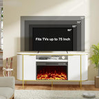 Luxury Fluted Fireplace TV Stand：70" Modern Chic Entertainment Center with Fireplaces for Living Room, Media Console Electric Fireplace with Storage,Off White (White, 70 inch TV Stand with Fireplace)