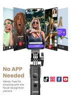 USKEYVISION Auto Face Tracking Tripod for iPhone 360°Rotation,Selfie Stick for Android w/Remote&Ground Spike,68” Phone Tripod Stand that Follows Your Movement for Video Recording,Vlogging(R01) - size: R01(with ground spike)