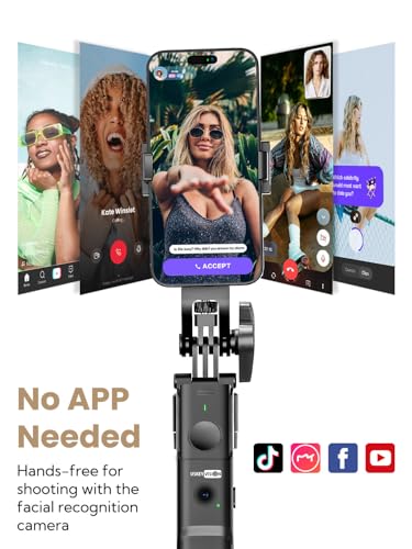 USKEYVISION Auto Face Tracking Tripod for iPhone 360°Rotation,Selfie Stick for Android w/Remote&Ground Spike,68” Phone Tripod Stand that Follows Your Movement for Video Recording,Vlogging(R01) - size: R01(with ground spike)