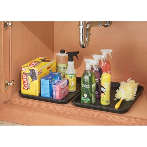 iDesign Plastic Under Sink Mat Tray for Kitchen Cabinet, Bathroom, Entryways, Office, Mudroom, College Dorm, (Set of 2), 17" X 13" X 2", Black - color: Black