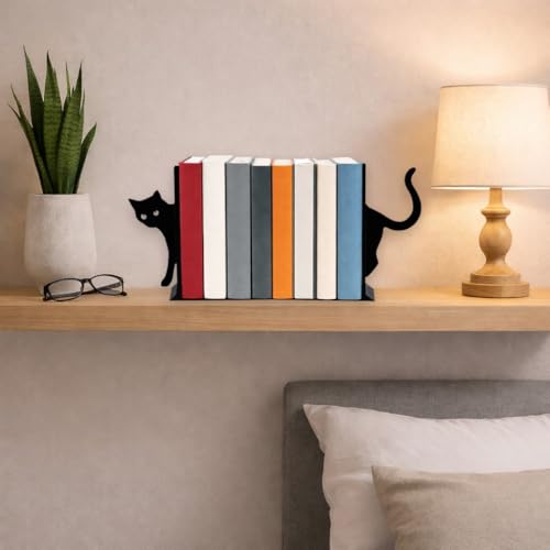 3D Printed Cat Bookends – Cute Peeking Cat Book Ends for Shelves, Decorative Plastic Bookends for Bookshelf Organizer, Desk Book Holders for Home Office Decor, for Cat Lovers and Readers