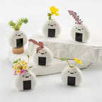 6 PCS Cute Handmade Ceramic Mini Vases - Japanese Onigiri Rice Ball Design for Dried Flowers and Small Stems, Adorable Mini Table Decor, Unique Japanese Craft Gift