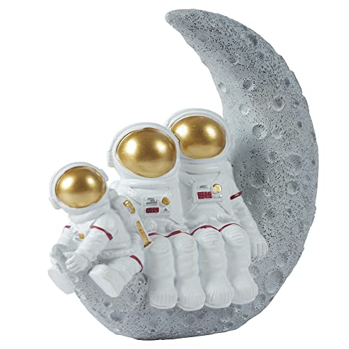 BUTILIVEEN Astronaut Decor Family Sculptures, Astronaut Family of 3 Figurines, Space Themed Bedroom Decor, Desktop Decor, Shelf Decor, Gifts for Space Lovers, Gold Astronaut Home Deocr - style: Family of 3