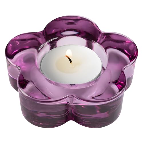 Karma Glass Flower Tealight Holder - Chunky Glass Candle Holder for Home & Party Decor, Wedding Table Centerpiece, Amethyst - color: Amethyst