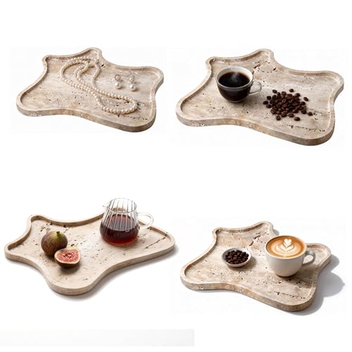 Travertine Tray Vanity Trays for Bathroom, Decorative Trays for Table Coffee Kitchen Home Decor（Large） - size: 13" x 11.8" x 0.7"