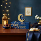 Smile Ramadan Eid Mubarak Wooden Indoor Decorations, Mini Faux Books Bundle, Islamic Tiered Tray Muslim Party Tabletop Home Decor - style: Ramadam Blue