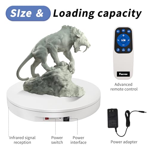 Ultra-Thin&Heavy Duty Remote-Controlled Motorized Turntable,Motorized Rotating Display Stand,Speed-Adjustable Rotating Platform,Human 3D Scan Electric Turntable for Scan,Showcase(19.7in/White) - size: 19.7inch/White/600Lbs Load