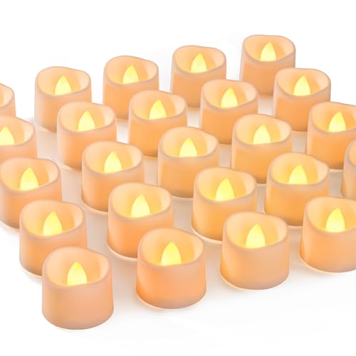 Homemory 72-Pack Novelty Flickering Flameless Tea Lights, 200+Hours Battery Operated, Fake Electric LED Votive Candles for Small Wedding Table Centerpieces, Proposals, Anniversaries - color: Bright Amber Glow, White Base, size: Pack of 72
