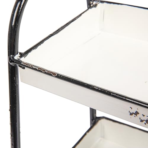 Creative Co-Op Heavily Distressed White 3-Tier Metal Tray with Black Frame & Rim - color: White