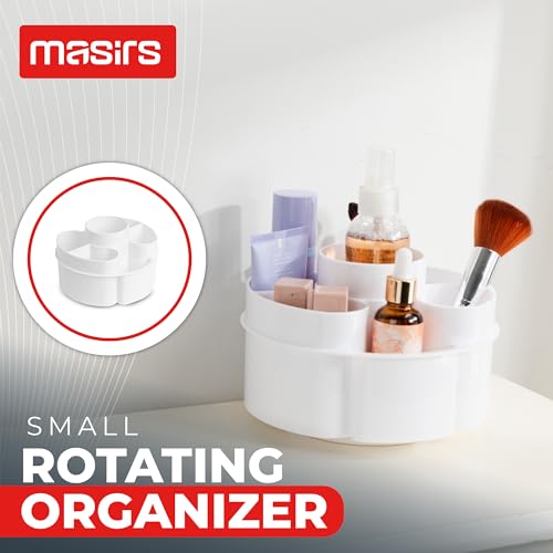 Masirs Small 360 Rotating Makeup Organizer - Mini Yet Spacious Cosmetic Storage Solution with Multiple Compartments - The Perfect Spinning Make-Up Caddy for Vanity or Bathroom Counter (Round - White) - color: Round White