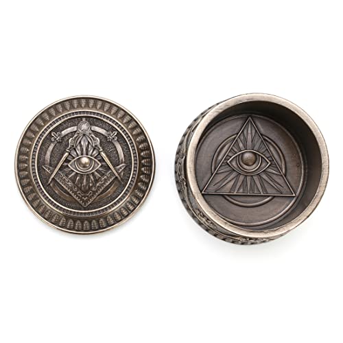 Veronese Design 2 3/8" Tall Masonic Eye of Providence Round Trinket Box Resin Sculpture Bronze Finish