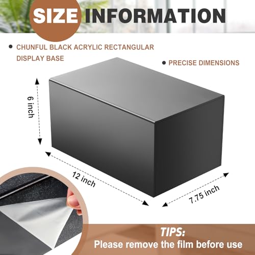 Chunful Black Acrylic Display Box Riser Trophy Base Acrylic Pedestal Stand Block Versatile Trophy Diorama Base and Storage for Photography Home Office Decor Showing (12" L X 7.75" W X 6" H) - size: 12" L X 7.75" W X 6" H