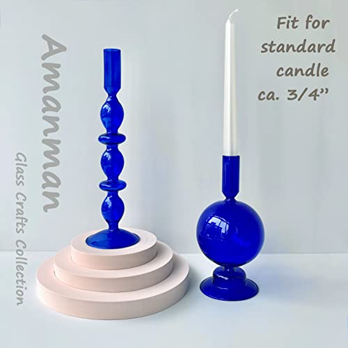 Candle Stick Candle Holder, Glass Candle Holders for Table Centerpiece, Modern Style Klein Blue Candle Holder Mixed 4pcs - color: Klein Blue