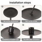 Set of 7 Metal Black Candle Holders, Assemblable Pillar and Taper Candlesticks, Halloween Fall Thanksgiving Day Dining Table Centerpieces Decor, Mantle Fireplace Candle Sticks Decorations