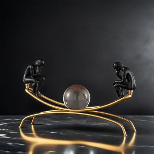 FUNSXBUG The Thinker Statue Thinking Man Statues with Crystal Ball Sculptures Collectible Figurine Home Decor Living Room Decoration Black