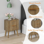 YAUKOMEL Mid Century Modern Nightstand,Small Bedside Table with 2 Drawers,Fluted Side Table,Walnut Brown End Table for Living Room,Bedroom,Small Space,Caramel Oak 11.8" D x 15.7" W x 22.8" H CTG55BR - color: Caramel Oak, style: Fluted Style