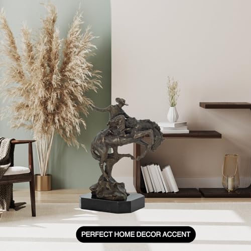 Bronze The Bronco Buster Sculpture by Frederic Remington - Classic Western Cowboy Taming Wild Horse Bronze Statue, Perfect for Art Collectors and Home Decor Labor Day Gifts (Square Base) - color: 1-square Base