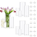 Set of 12 Pcs Glass Cylinder Vases for Centerpieces with 18 Pcs White Floating Candles for Centerpieces Glass Candle Holder for Table Shelf Wedding Party Home Decor (4"+6"+8"+10") - size: 12 SET
