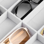 Frebeauty Sunglass Organizer,Velvet Glasses Organizer,8-Slot Sunglasses Tray with Clear Lid,Men's/Women's Sunglasses Box,Sunglass Case,13.3 x 9.6 x 2.2 Inches,Eyeglass/Eyewear Display Tray(White) - color: White, style: With Lid