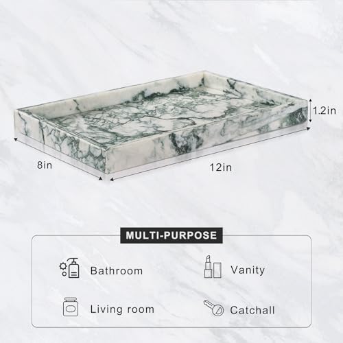 Marble Bathroom Tray for Countertop & Home Decor, Natural Decorative Marble Tray for Jewelry & Perfume Organizer, Luxury Stone Vanity Trays for Dresser, Kitchen Counter, 12" x 8", Jade Green - color: Jade Green