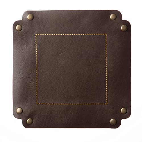 USA Handmade Premium Leather Valet Tray, Folds Flat! Dice Rolling Basket and Organizer with Brass Snaps (Brown Gold, Large) - color: Brown Gold, size: 7" x 7" x 2"