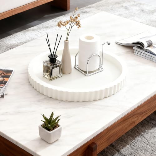 Round Concrete Tray for Coffee Table, 12 Inch Decorative Centerpiece Tray for Living Room, Kitchen & Home Decor(Color:White) - color: White