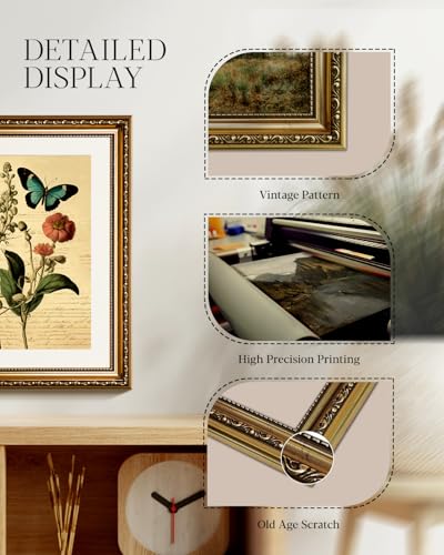 HUARCEY Vintage Butterfly Botanical Framed Canvas Wall Art 13x16, Embossed Gold Frame Classic Floral Insect Illustration Print, Traditional Elegant Living Room Bedroom Home Decor - color: Blue Morpho, size: 16"L x 13"W