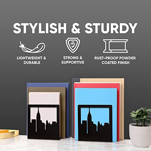 Geomod Decorative New York City NYC Skyline Metal Bookends (Black, 1 Pair) Book Ends for Tables, Desks, Shelves | Bookends to Hold Tall, Hardback Books… - color: Black, size: 1 Pair, style: NYC