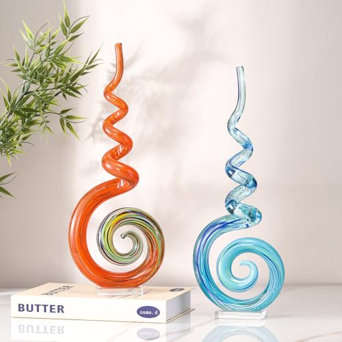 15" Tall Hand-Blown Murano-Style Glass Sculpture Statues Art Ornament Statue Figurines Home Decor Accent Piece Coastal Ocean Nautical Home Decor,Shelf,TV Stand,Tabletop Centerpieces,Wonderful Gift - color: Blue
