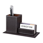 KINGFOM PU Leather Desk Organizer and Accessories, Pencil Holder for Desk with Business Cards Stand, School Office Supplies Collection Caddy Brown - color: Brown