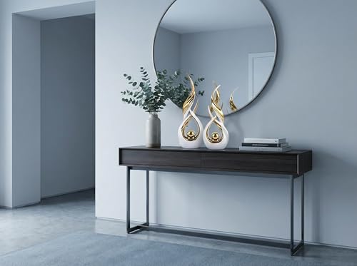 Querro Modern Abstract Ceramic Statue - Elegant White & Gold Decor for Home Living Room, Dining Table Centerpiece & Office Shelf | Luxury Aesthetic Sculpture